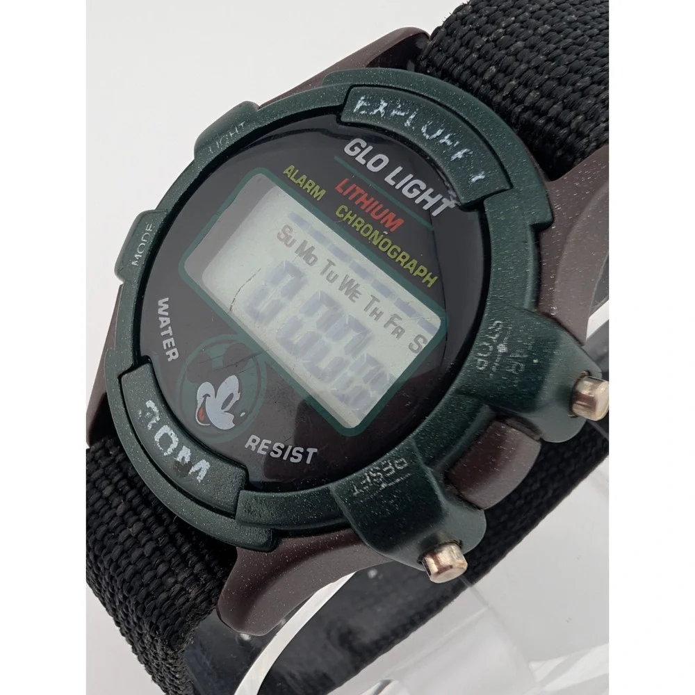 Vtg 1990's Disney MICKEY MOUSE Explorer Glo Light Digital Watch- New Battery‎